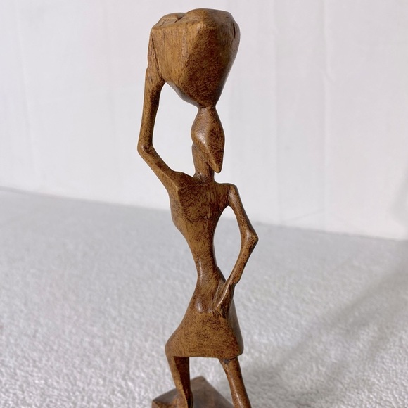 Vintage Brown Wooden Sculpture African Folk Art - Picture 12 of 13